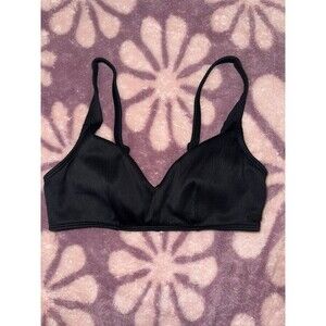 Roxy Ribbed Black Bikini Top - Small